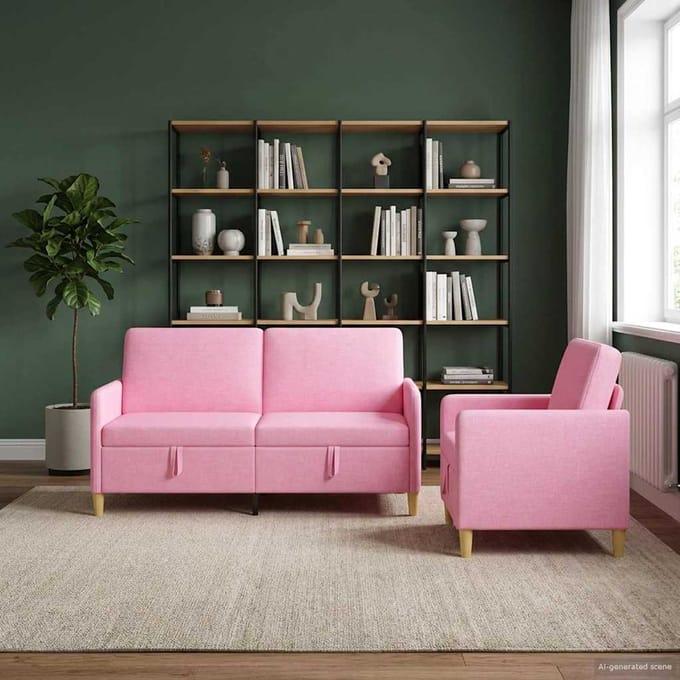 vidaXL - Sofa - Set - Met - Opslag - 2 - st - Roze - Polyester