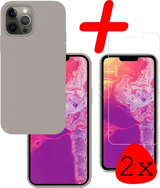 Hoesje Met 2x Screenprotector - Geschikt voor Apple iPhone 13 Pro Max - Sterk & Shockproof - Back Cover - Siliconen Case - Telefoon Hoes - Grijs