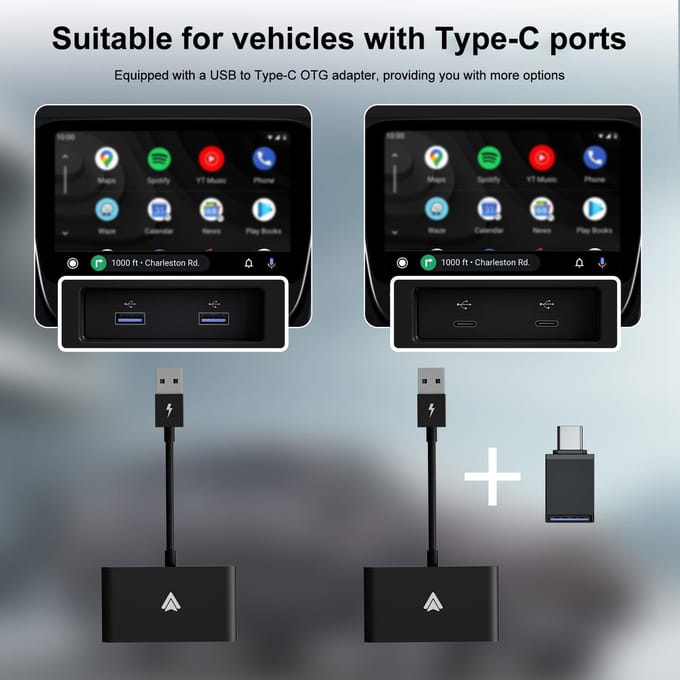 Draadloze Android Auto Adapter, Android Auto Dongle Vervanging voor Samsung Oneplus, Plug & Play, Type 2