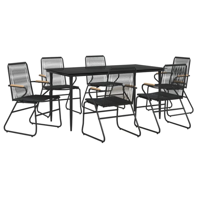 vidaXL - 7-delige - Tuinset - PVC-rattan - zwart