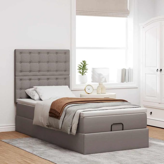 vidaXL - Bed - met - matras - 90x200 - cm - stof - taupe