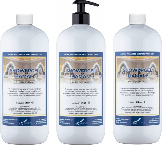 Douchegel Hamam 1 liter - set van 3 stuks - met gratis pomp - Showergel