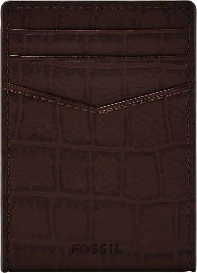 FOSSIL Portemonnee Dollarclip Andrew Emboss Card Case Brown Croco Donkerbruin