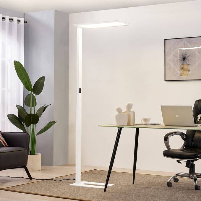 Prios LED kantoor vloerlamp Taronis, wit, 195 cm, dimbaar