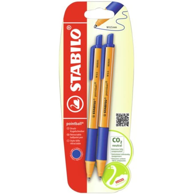 STABILO pointball - Balpen - Navulbaar - Blauw - Blister Met 2 Stuks