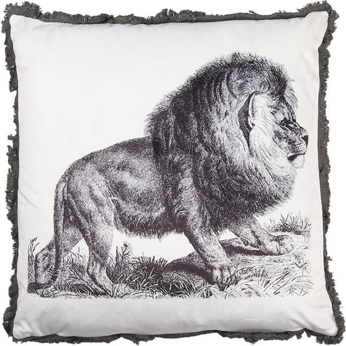 Clayre & Eef Sierkussen 45x45 cm Wit Grijs Synthetisch Leeuw