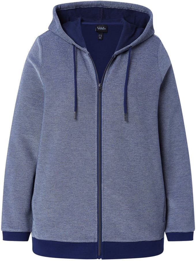 Ulla Popken - Dames - Sweatvest structuur capuchon lange mouwen - Inktblauw - Maat 58+