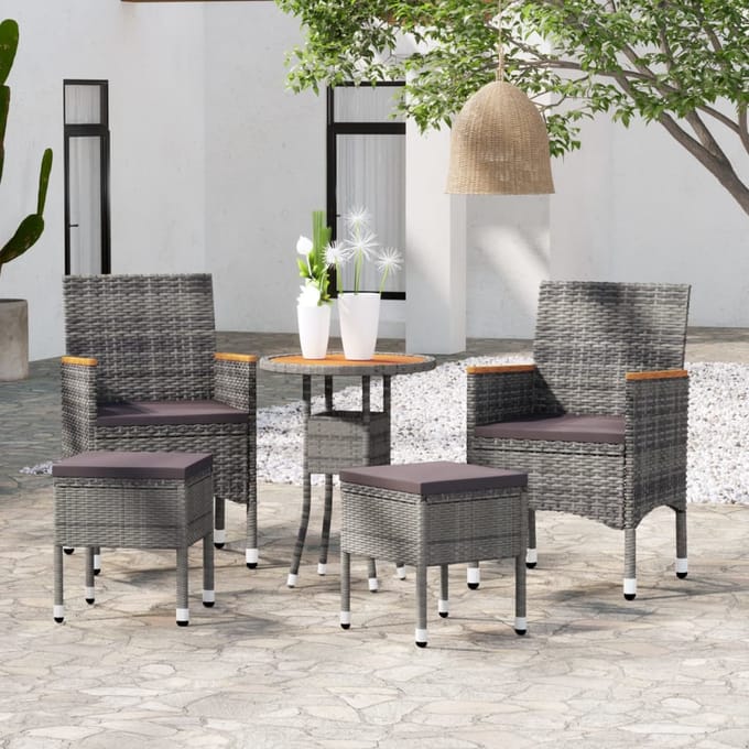 vidaXL - 5-delige - Loungeset - poly - rattan - grijs