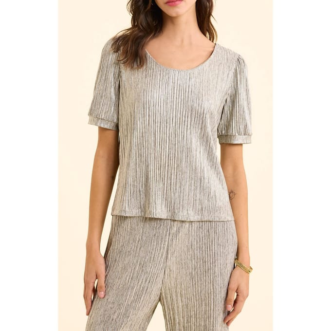 ICode Grey Pleated Top With Decorative Gold Stripes Gold Größe: S | Blusen Outlet | Damen | Gelb