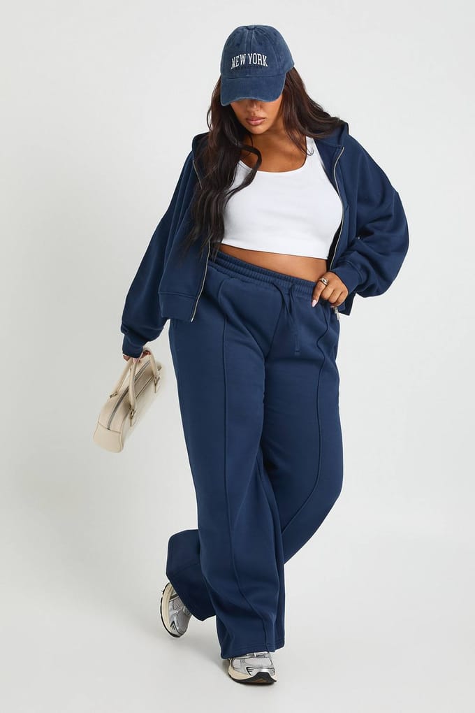 boohoo Dames Plus Core Basic Boxy Ballon Mouw Oversized Ritssluiting Hoodie | Marineblauw | Maat: 46
