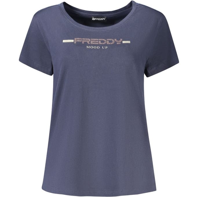 Freddy Blauwe Katoenen Dames T-Shirt met Strass-Details