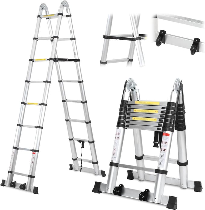 Telescopische Aluminium Klapladder - Multifunctioneel 5 m met 150 kg Belastbaarheid