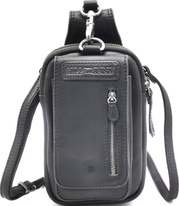 HillBurry Leren Schoudertas-riemtas zwart - vernieuwd model - AK100/WH