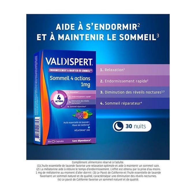 Valdispert Inslapen&slaapondersteuning 4 acties 1mg 30 capsules