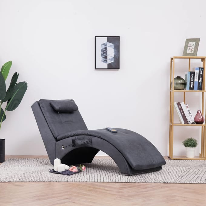 vidaXL - Massage - chaise - longue - met - kussen - kunstsuède - grijs