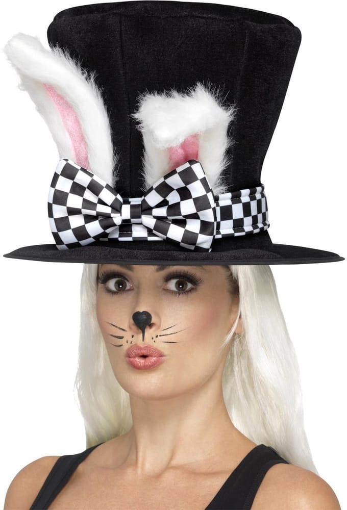 Smiffys - Tea Party March Hare Kostuum Hoed - Zwart/Wit