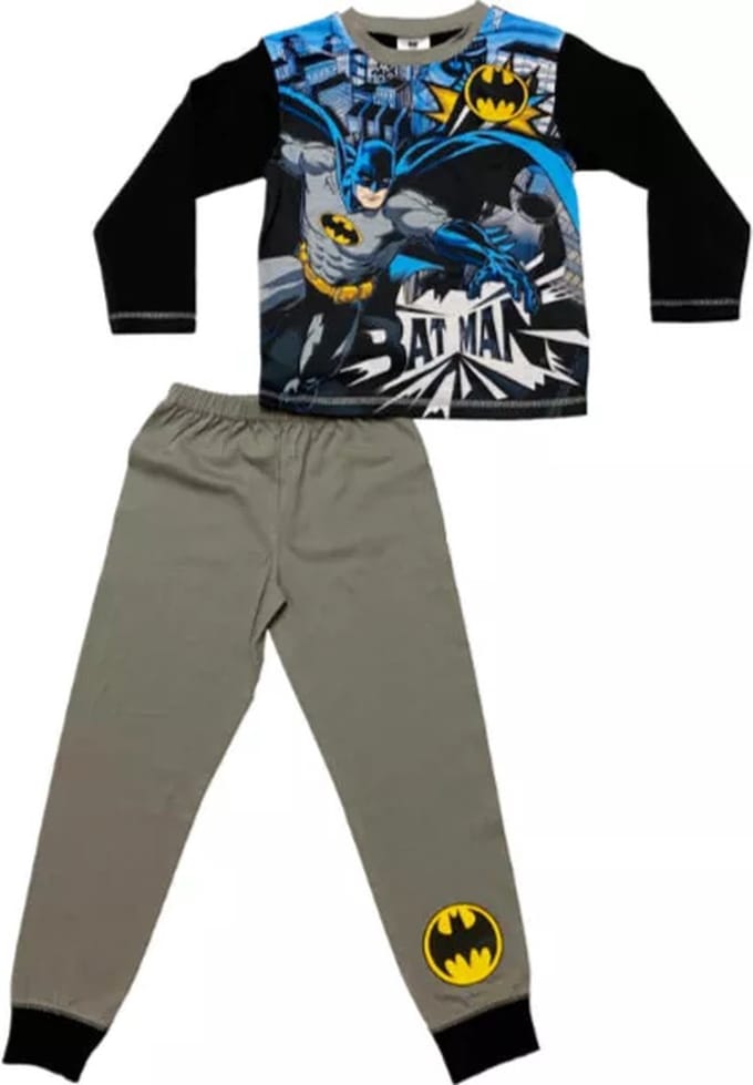 Batman Jongens Pyjama - Grijs - Maat 122/128 - Katoen - Lange Mouw - Tweedelig Huispak