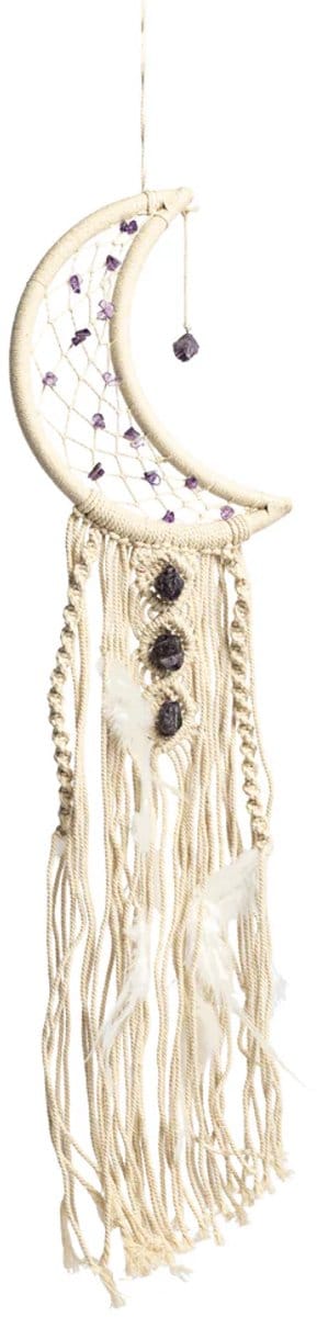 Macramé maan hanger met amethist - Ø 17 cm x 60 cm