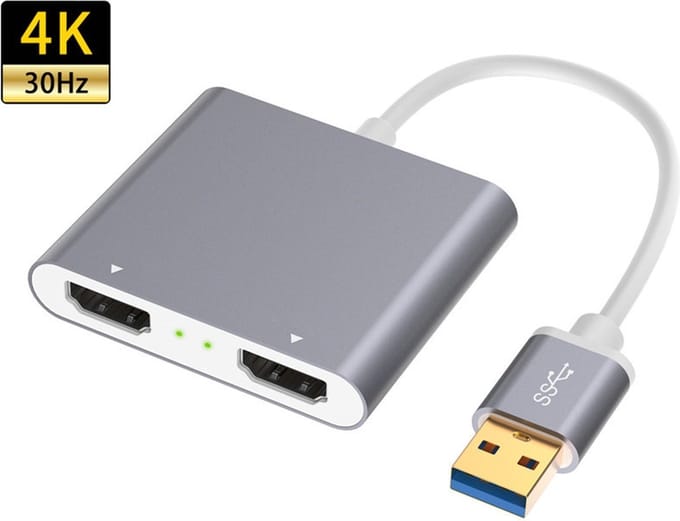USB 3.0 Dual HDMI 4K splitter - adapter connector - Grijs - Provium