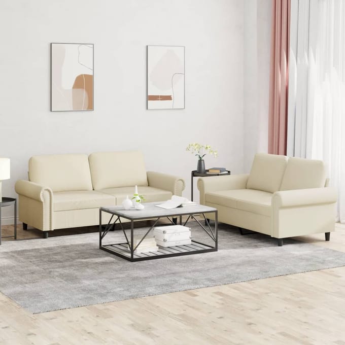 vidaXL - 2-delige - Loungeset - met - kussens - kunstleer - crème