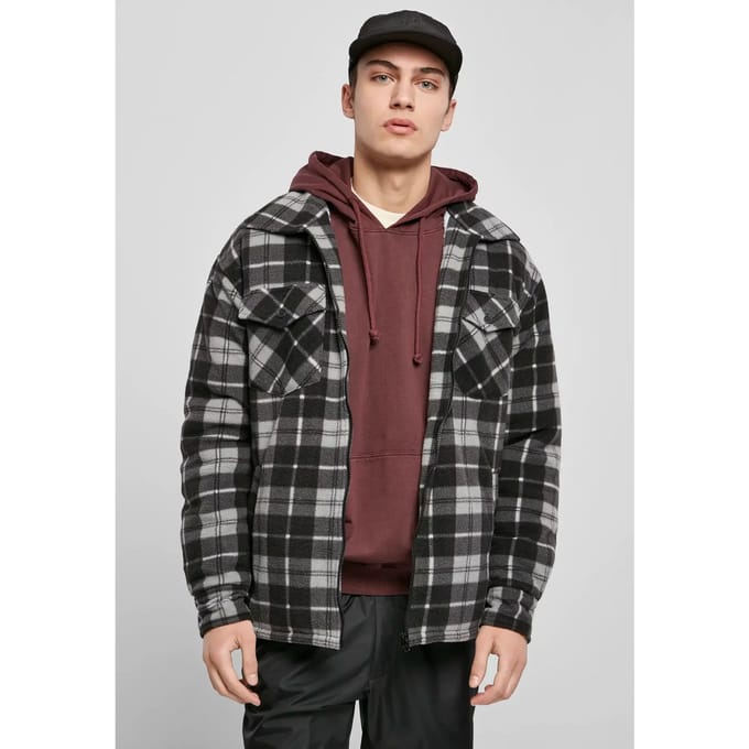 Urban Classics Plaid Teddy Lined Shirt Jacket Winterjas zwart-wit S