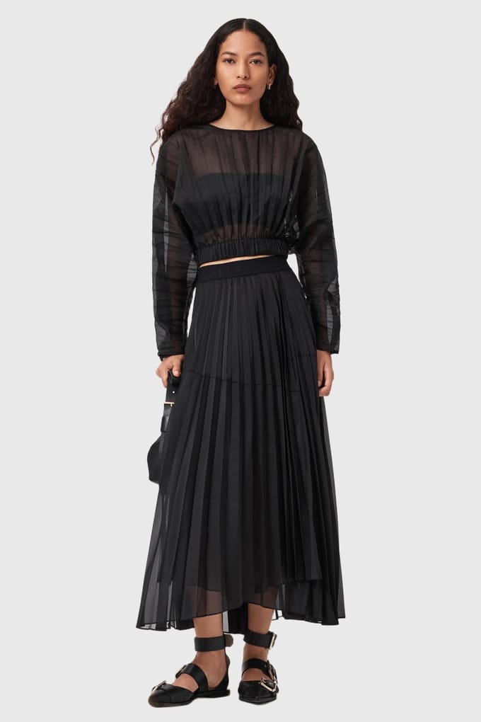 AllSaints Micaela Pleat Top Black Größe: 2 | Longsleeves Outlet | Damen | Schwarz