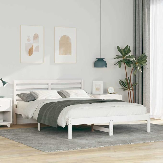 vidaXL - Bedframe - met - hoofdeinde - Wit - 140 - x - 210 - cm - Massief - grenenhout
