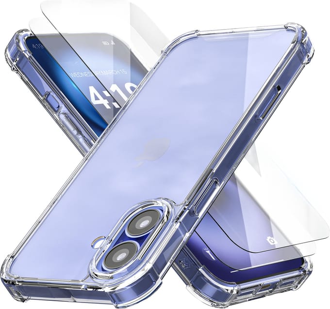Hoesje geschikt voor iPhone 16 Plus Transparant - 2x screenprotector - beschermglas screen protector - Anti Shock hoesje case