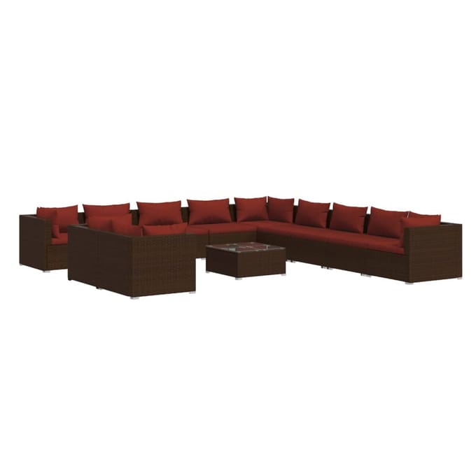 vidaXL - 12-delige - Loungeset - met - kussens - poly - rattan - bruin