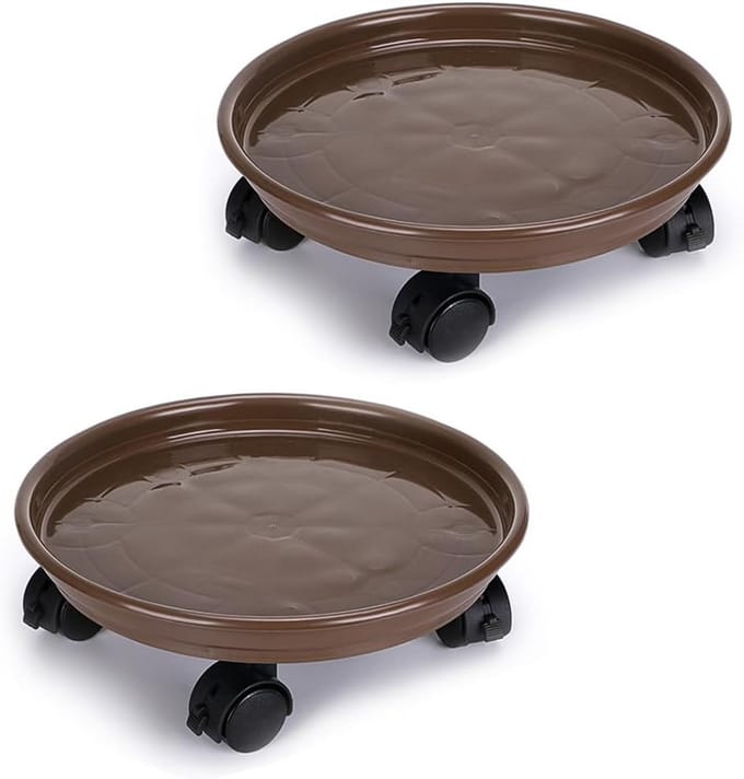 Set van 2 Plantenrollers met Wielen voor Binnen en Buiten, 30cm, Bruin