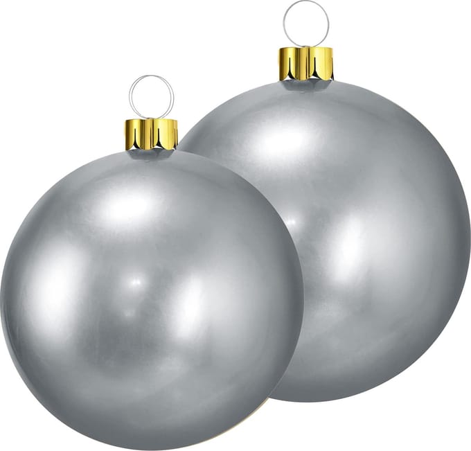 Opblaasbare decoratie kerstballen - mega groot - 2x st - 45 en 65 cm - zilver