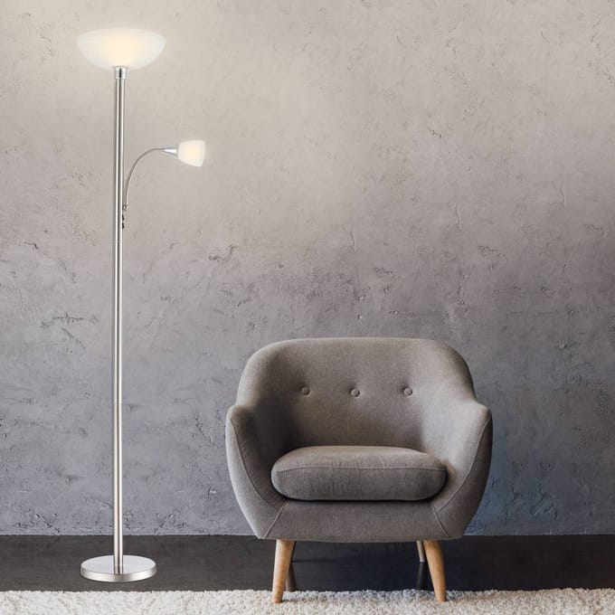 Globo Blade uplighter met leeslampje, mat nikkel