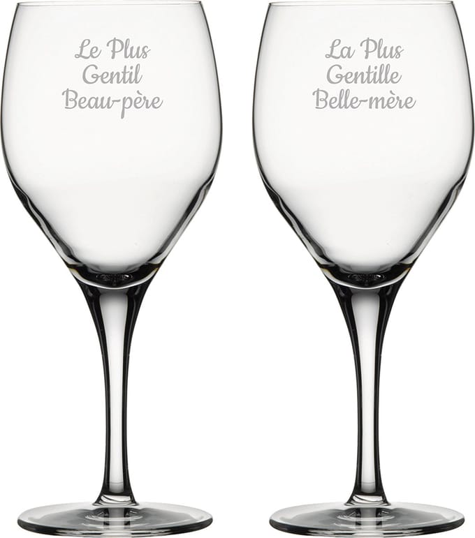 Rode wijnglas gegraveerd - 42,5cl - Le Plus Gentil Beau-père & La Plus Gentille Belle-mère