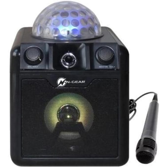 N-GEAR Disco Block 410 - Bluetooth Speaker - Karaoke Set - Party Box met Verlichting + 2 Microfoons - Zwart