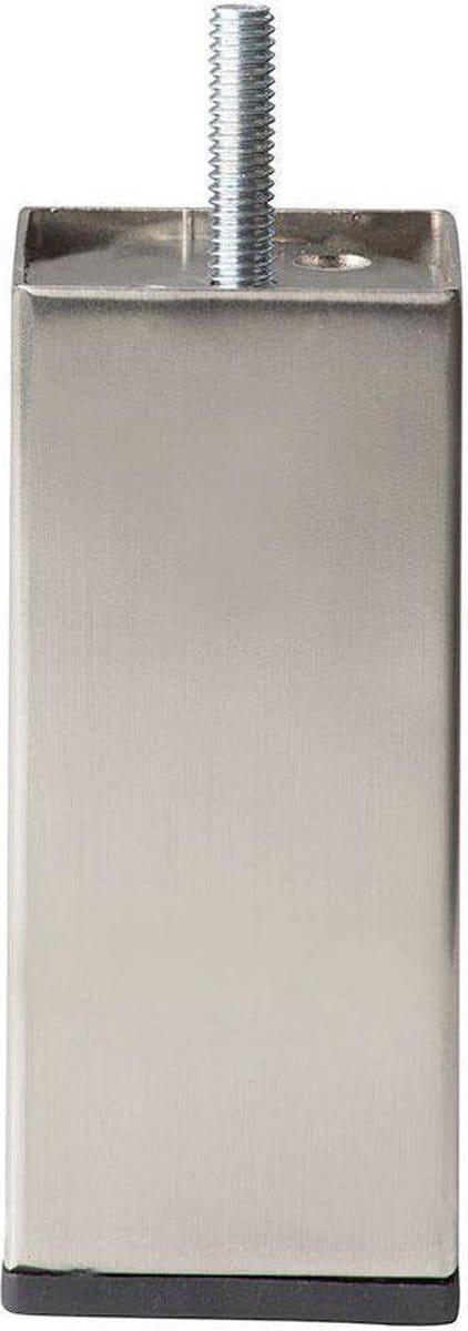 Stalen meubelpoot rvs look vierkant 4 bij 4 cm en hoogte 10 cm (M8) - Set van 4 stuks