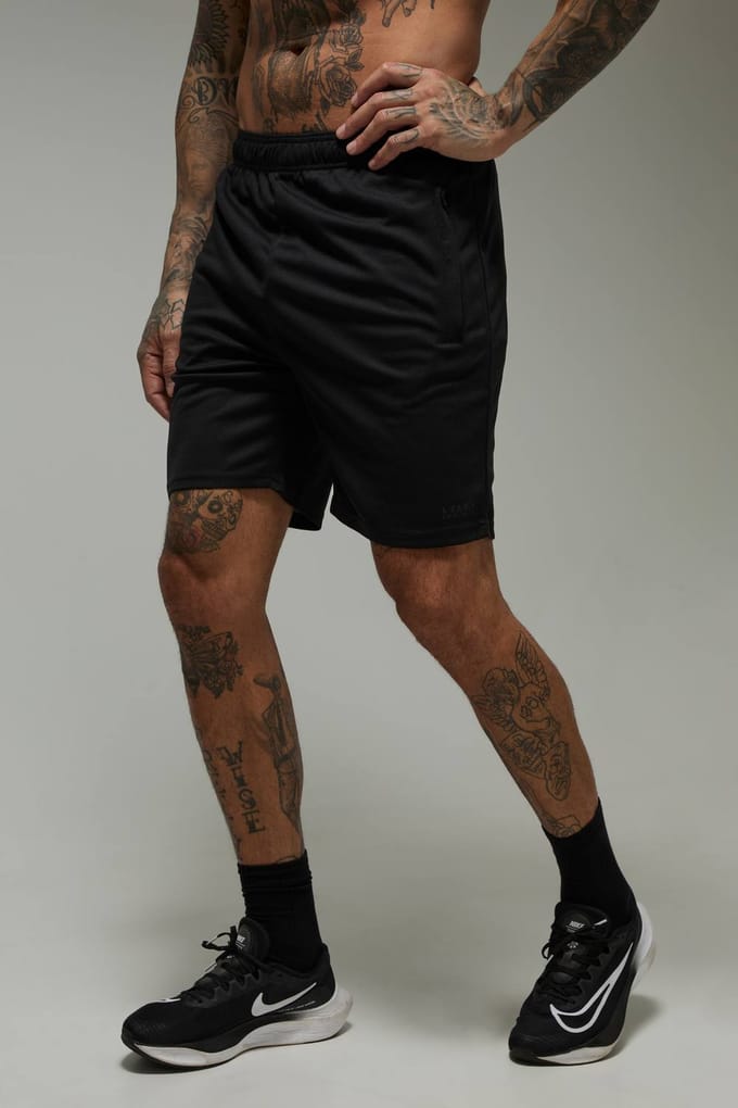 Tall Man Active Zip Pockets Stretch 7inch Gym Short | Black | Size Medium