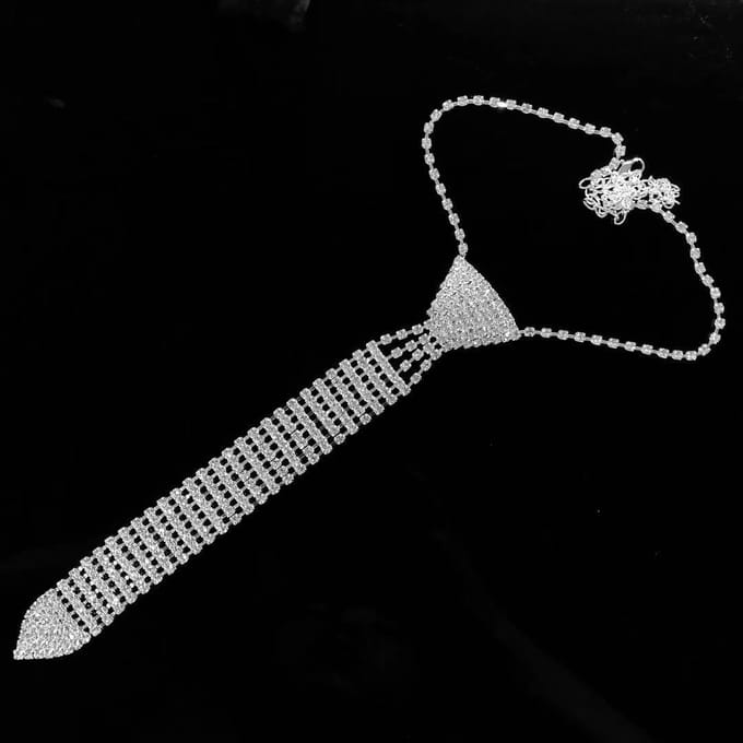 Modieuze en elegante stropdas ketting Flash strass lange ketting kralen ketting dames bruiloft bal sieraden brown