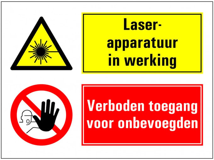 Laserapparatuur in werking, verboden toegang onbevoegden sticker 280 x 210 mm