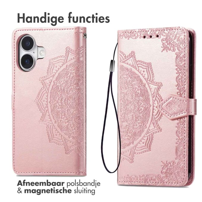 imoshion Hoesje - Geschikt voor Apple iPhone 16 - Mandala Bookcase - Rosé Goud