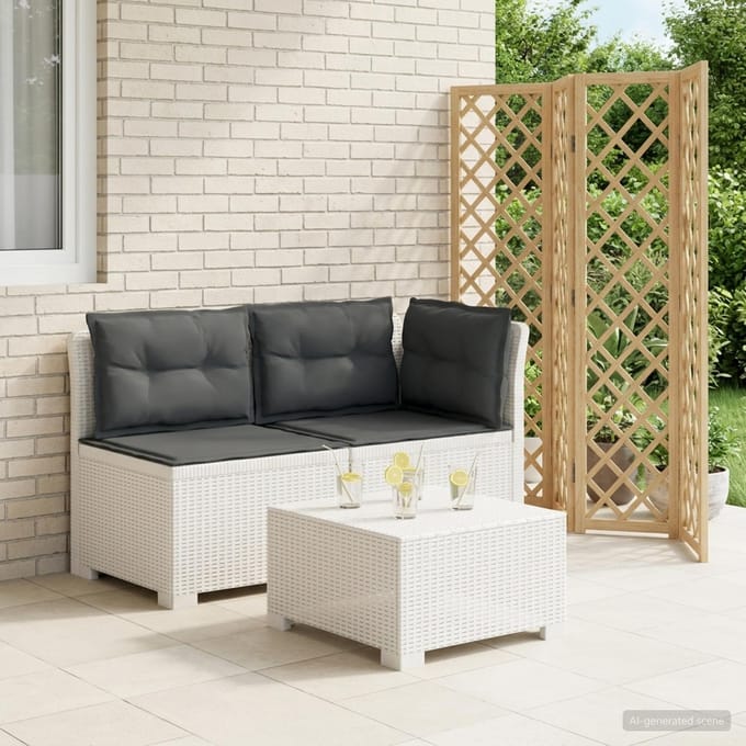 vidaXL - Twee-zits - Tuin - Sofa - met - Kussens - Rieten - Look - 2-zits - PP - Wit