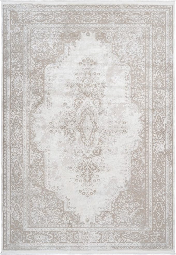 Vintage Vloerkleed | Tapijt | Elysee | Medaillon | Crème | 80x150 cm
