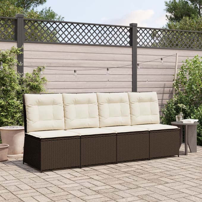 vidaXL - Tuinbank - verstelbaar - met - kussens - poly - rattan - bruin