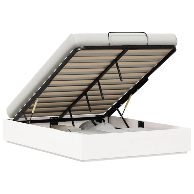 vidaXL - Ottoman - bedframe - met - opbergruimte - Wit - 135 - x - 190 - cm
