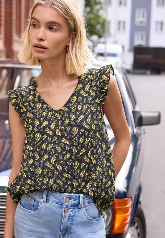Blousetop met V-hals en print