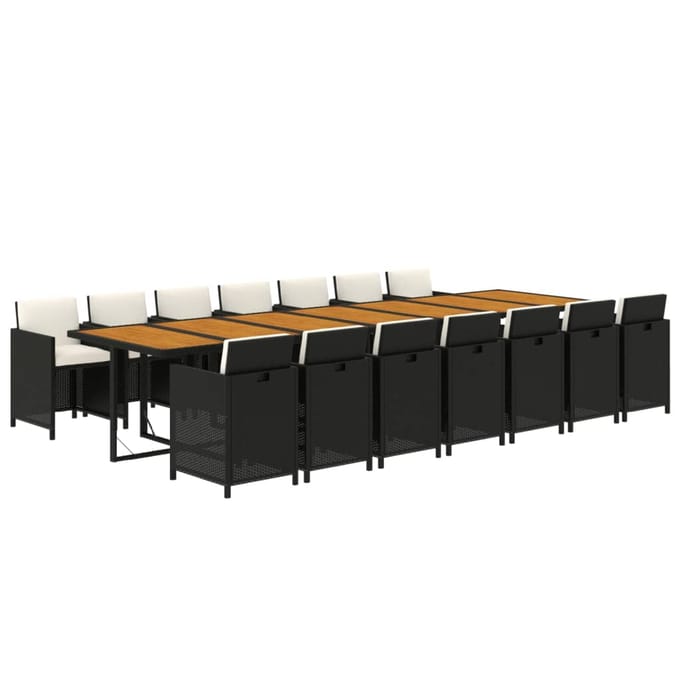 vidaXL - 15-delige - Tuinset - met - kussens - poly - rattan - zwart