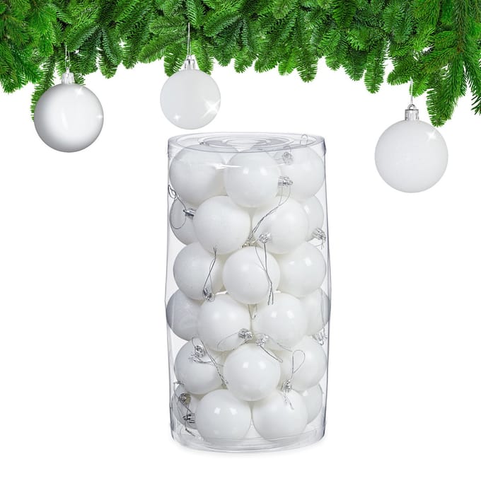 Kerstballen - set van 30 - plastic - Ø 6 cm - onbreekbaar - wit