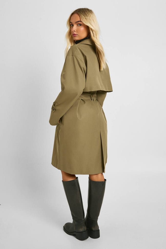 boohoo Dames Longline Met Ceintuur Trenchcoat | Sage | Maat: 10