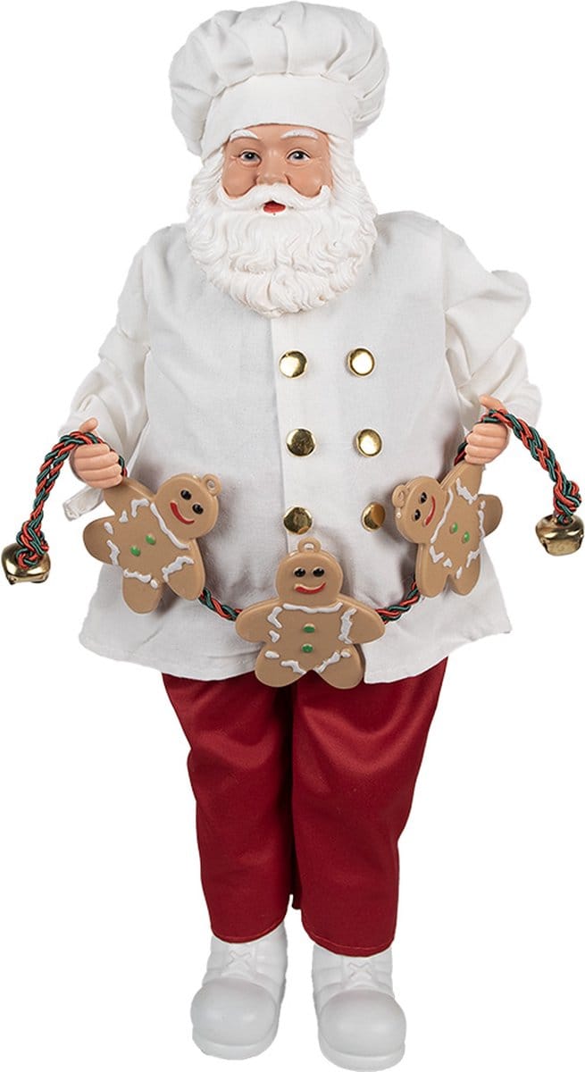 Clayre & Eef Kerstdecoratie Beeld Kerstman 50 cm Wit Rood Kunststof