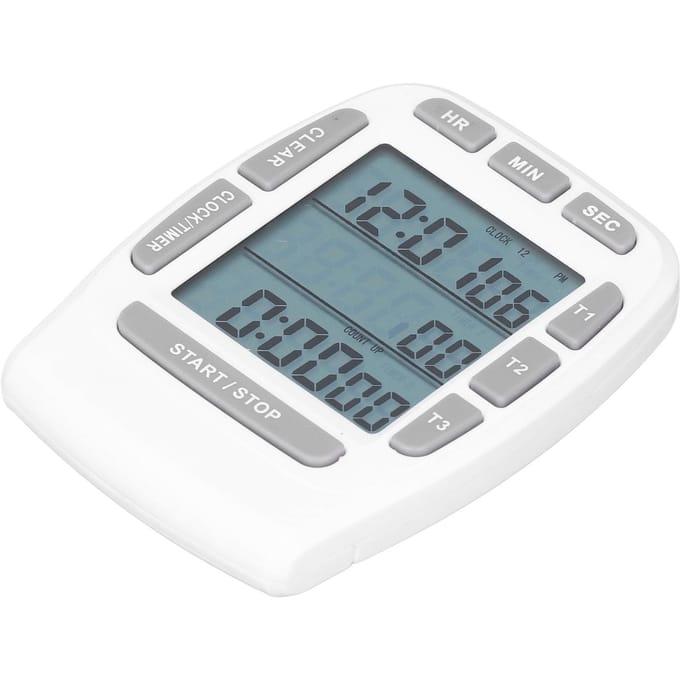Horloge Triple Minuteur Compte à Rebours Haut 4.0x4.4cm Affichage LCD Multifonction Blanc Batterie Intégrée gray