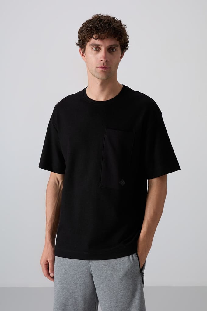 Oversized Katoenmix T-Shirt met Ronde Hals en Pocket